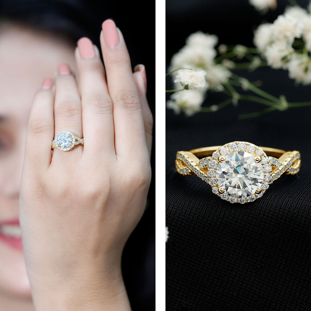 Criss Cross Lab Grown Diamond Halo Engagement Ring For Women