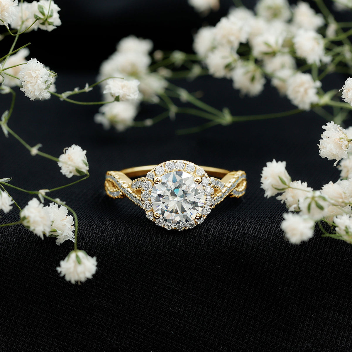 Criss Cross Lab Grown Diamond Halo Engagement Ring For Women