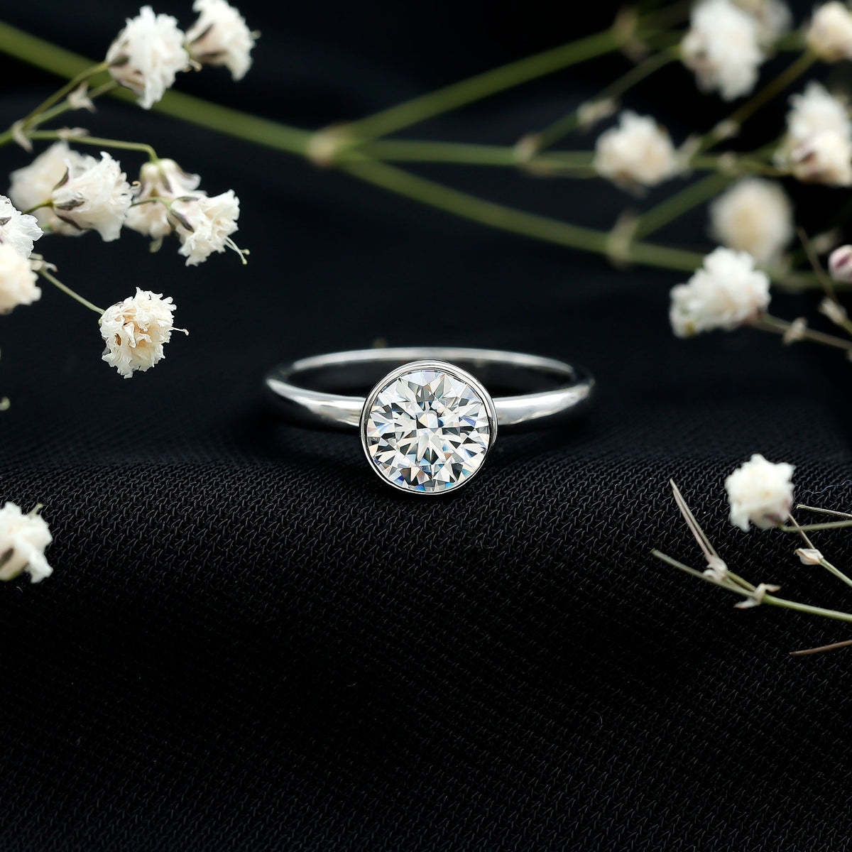 Brilliant Cut Bezel Set Lab Grown Diamond Simple Solitaire Ring