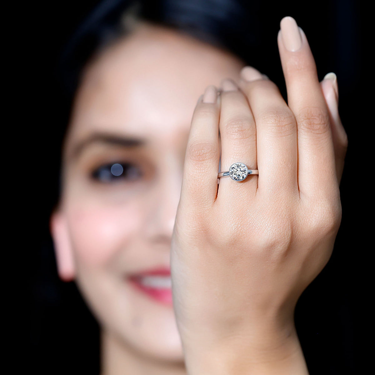 Brilliant Cut Bezel Set Lab Grown Diamond Simple Solitaire Ring
