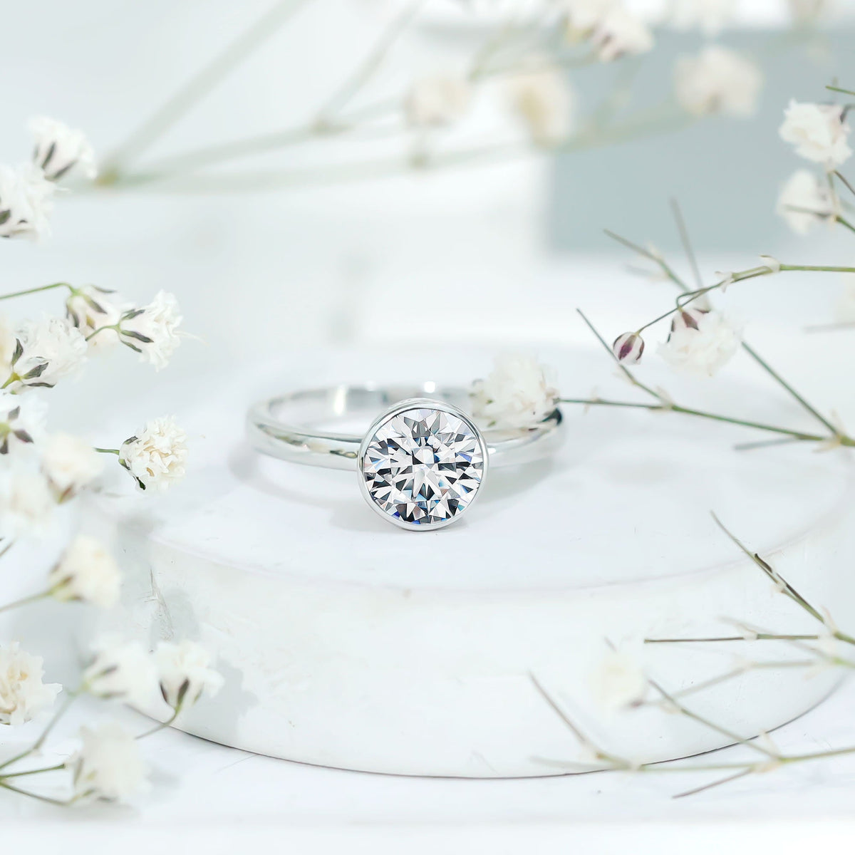 Brilliant Cut Bezel Set Lab Grown Diamond Simple Solitaire Ring