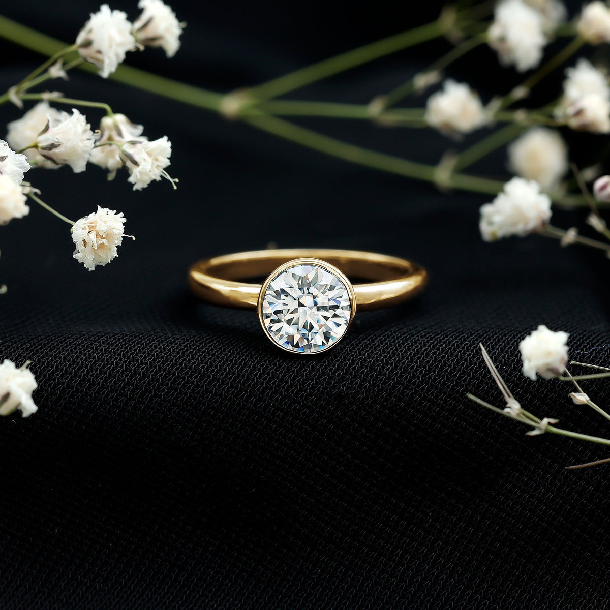 Brilliant Cut Bezel Set Lab Grown Diamond Simple Solitaire Ring