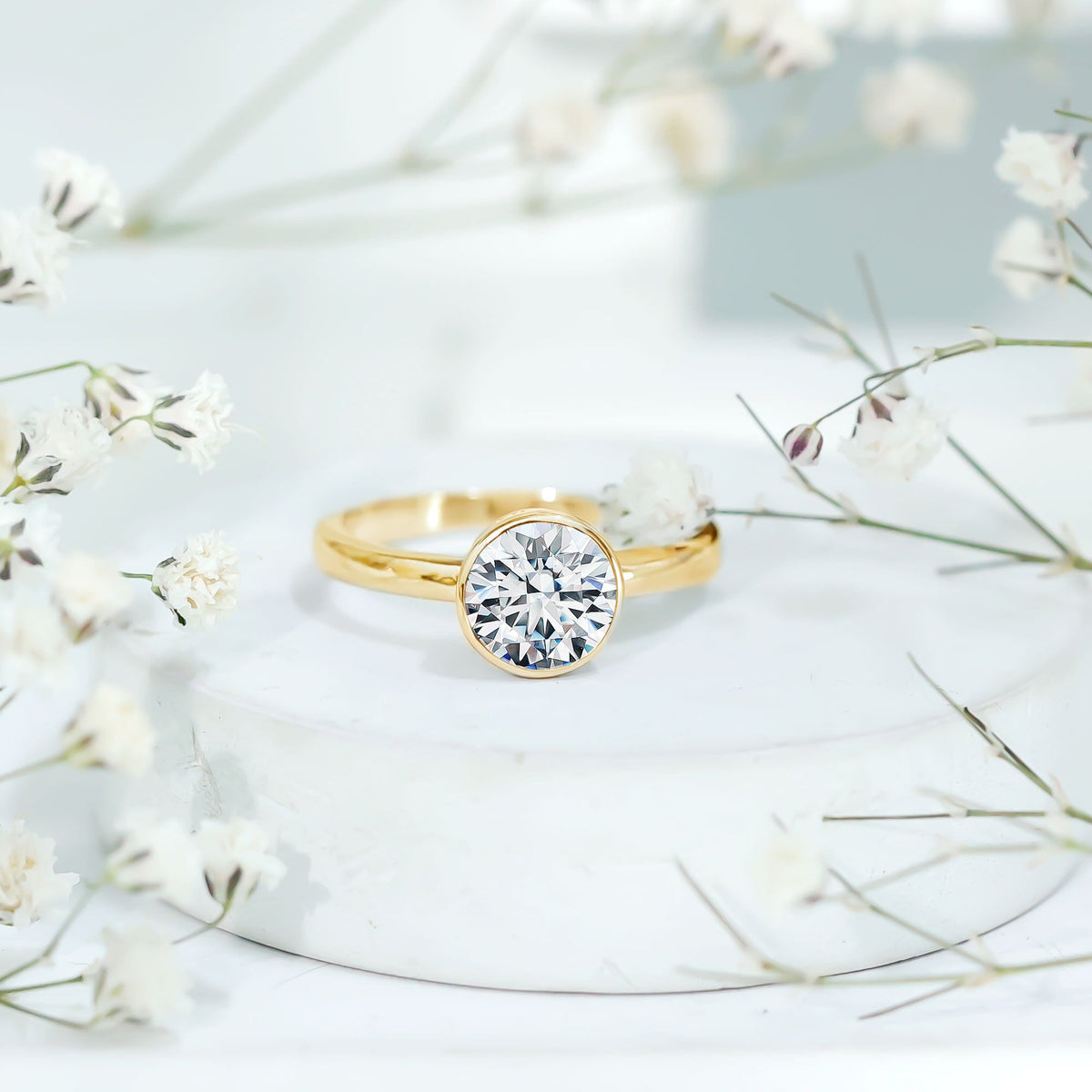Brilliant Cut Bezel Set Lab Grown Diamond Simple Solitaire Ring