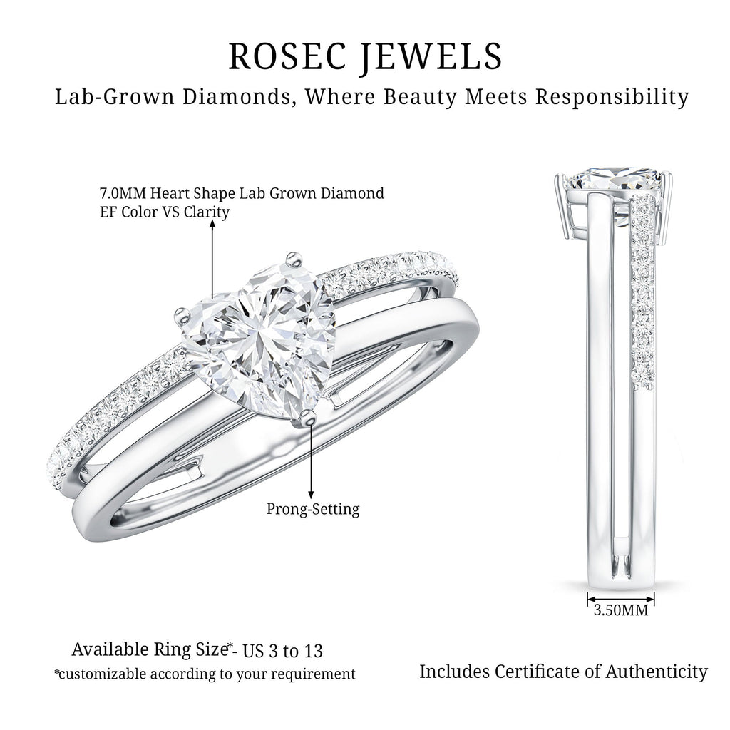 1.2 Carat Heart Shape Lab Grown Diamond Double Band Solitaire Ring