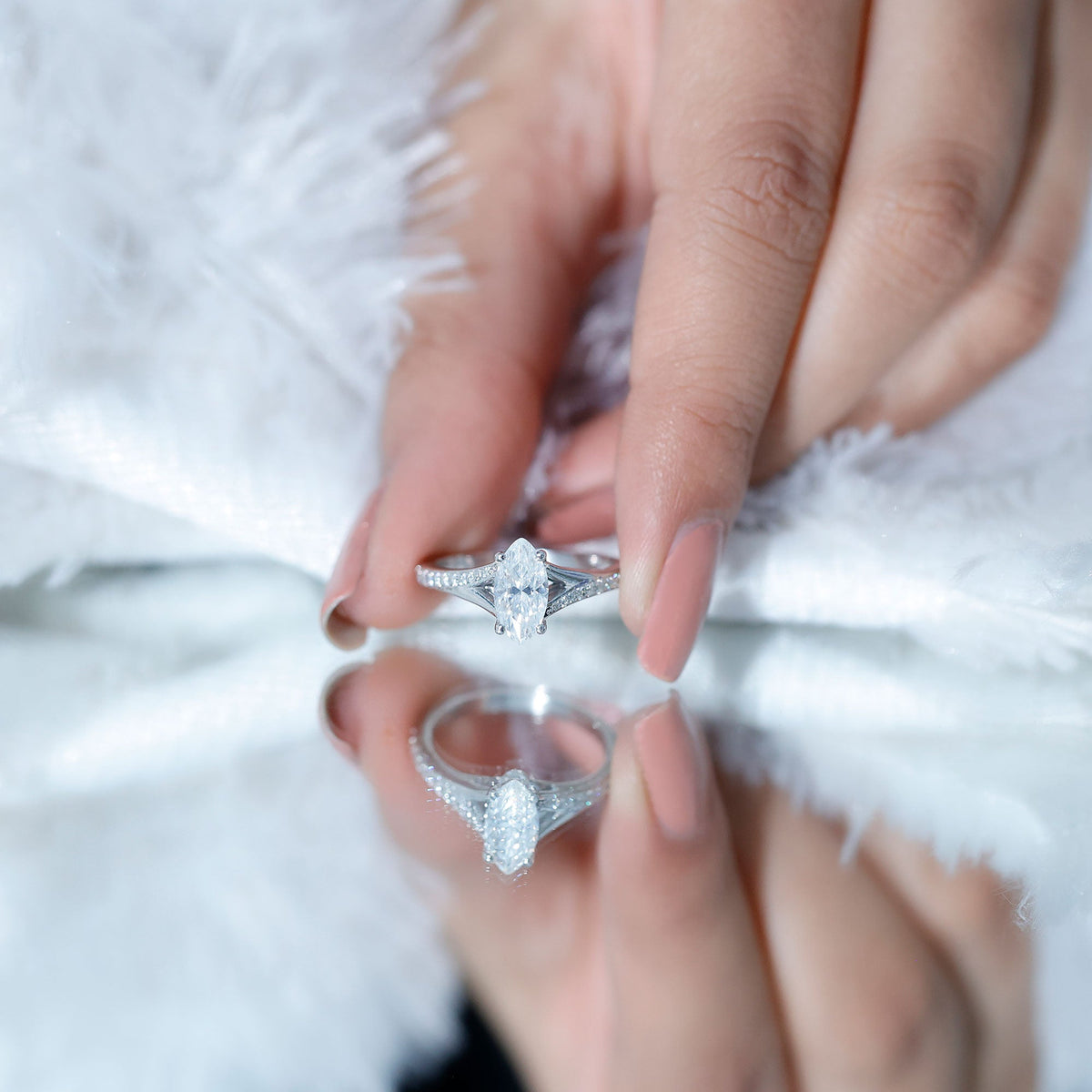 Brilliant Cut Lab Grown Diamond Marquise Engagement Ring with Split Shank