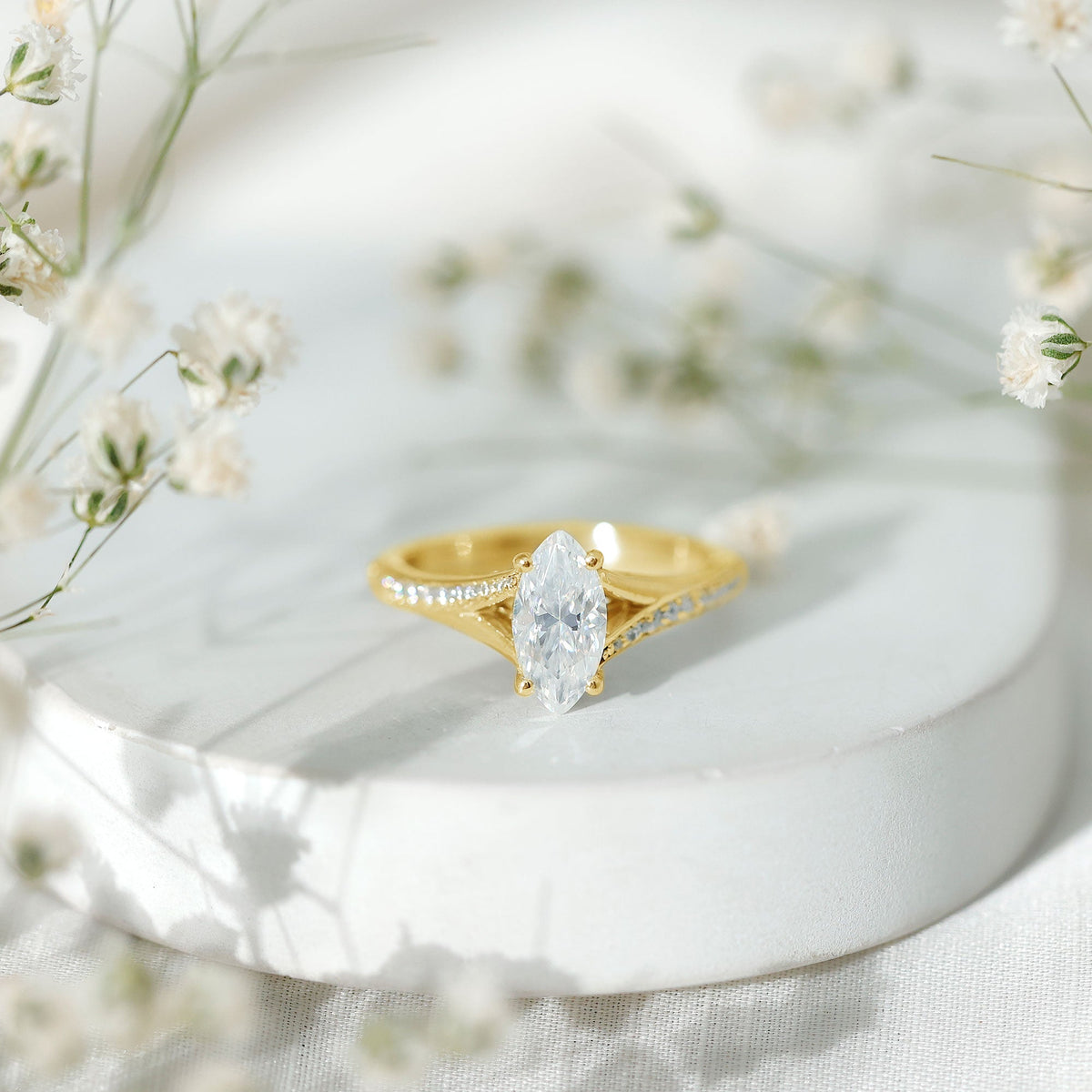 Brilliant Cut Lab Grown Diamond Marquise Engagement Ring with Split Shank