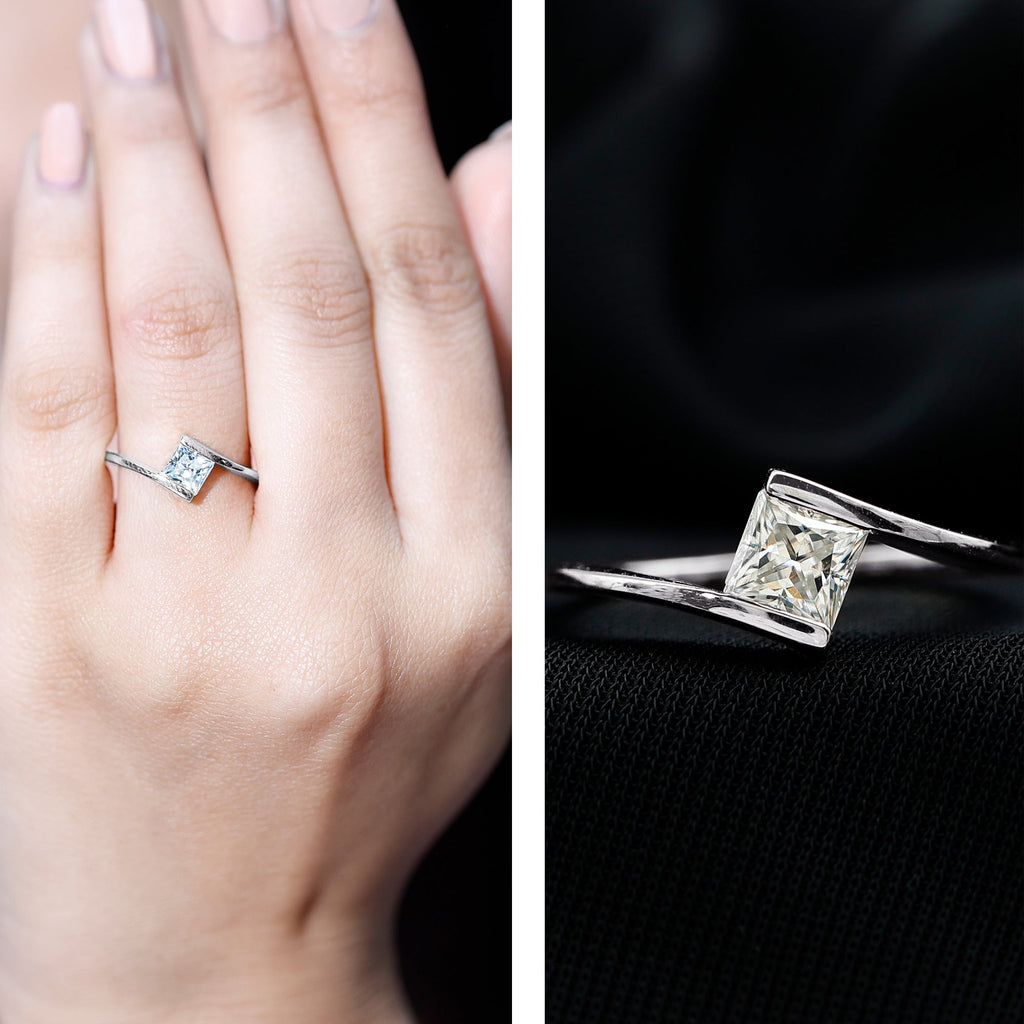 0.8 Carat Princess Cut Lab Grown Diamond Ring With Tension Setting