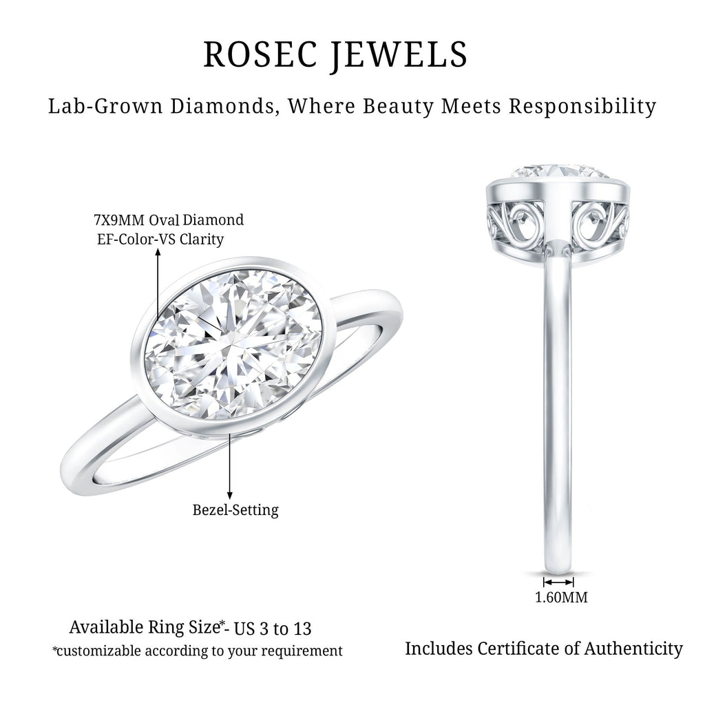 Bezel Set Lab Grown Diamond East West Engagement Ring
