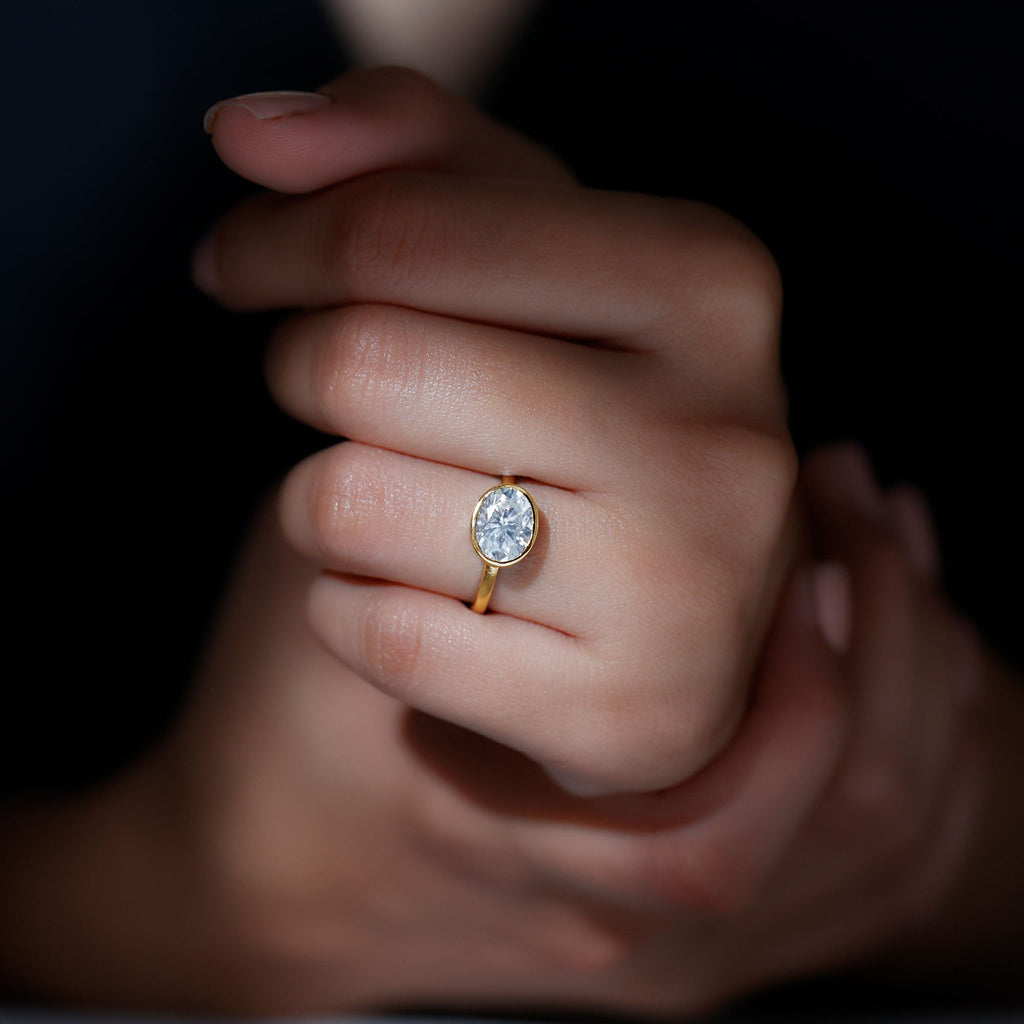 Bezel Set Lab Grown Diamond East West Engagement Ring