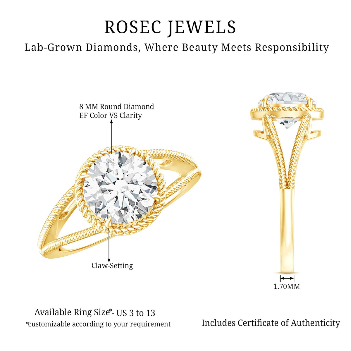 Man Made Diamond Engagement Ring With Split Shank