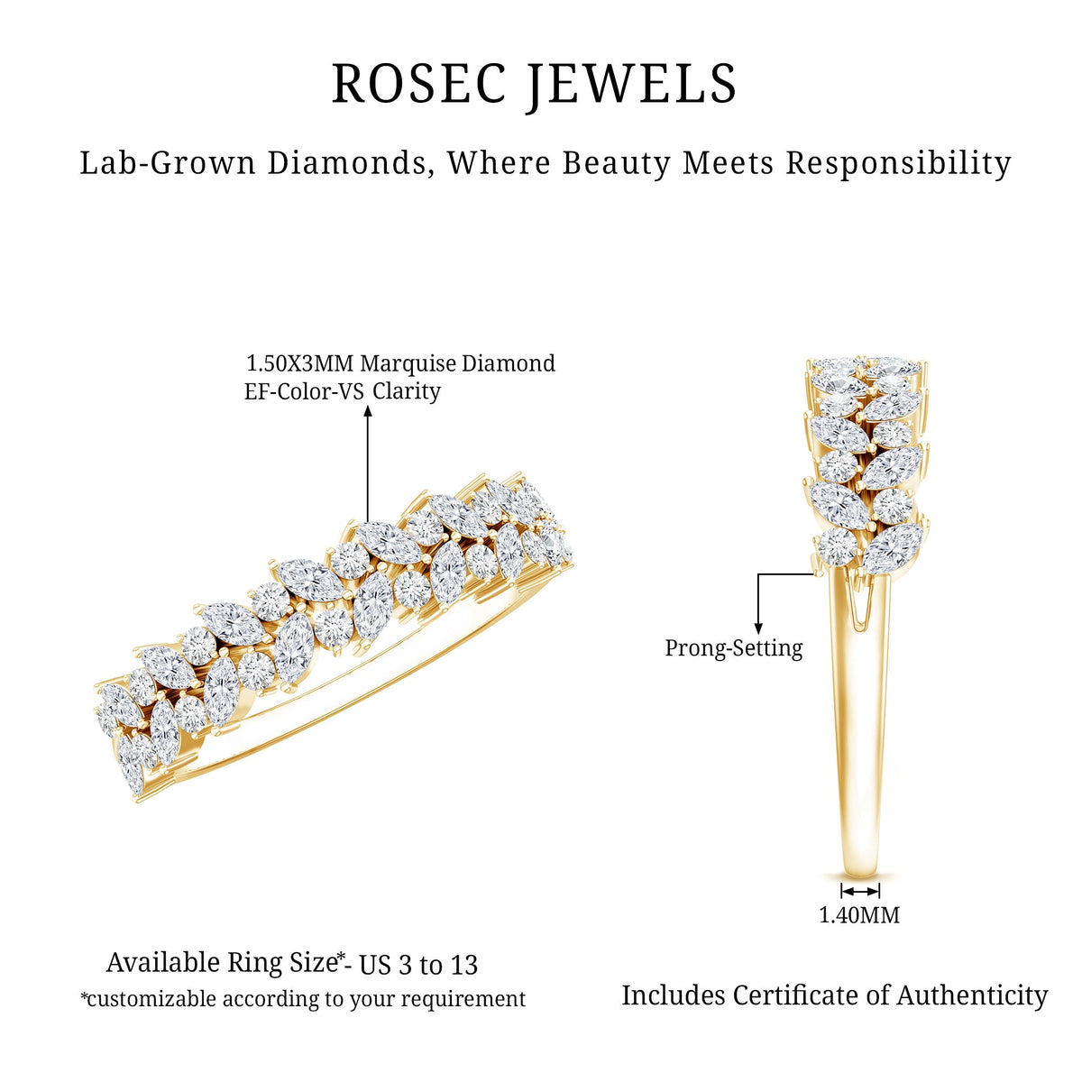 Certified Lab Grown Diamond Marquise Wedding Band