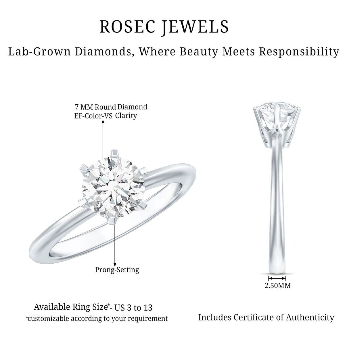 Brilliant Cut 1.2 Carat Lab Grown Diamond Solitaire Engagement Ring With 6 Prongs