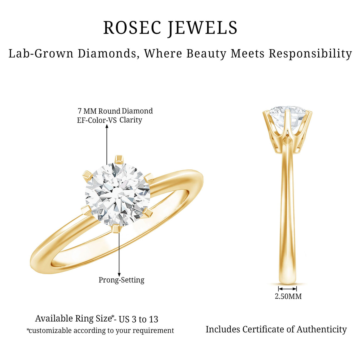 Brilliant Cut 1.2 Carat Lab Grown Diamond Solitaire Engagement Ring With 6 Prongs