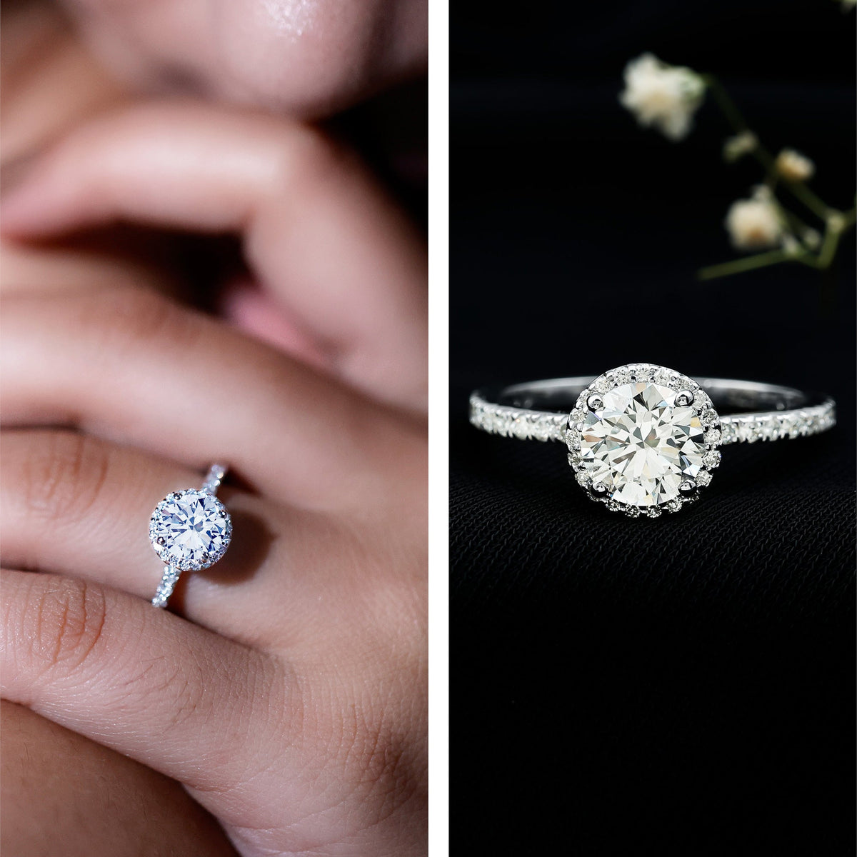 Certified Brilliant Cut Diamond Halo Engagement Ring With Side Stones