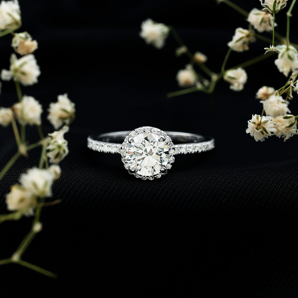 Certified Brilliant Cut Diamond Halo Engagement Ring With Side Stones