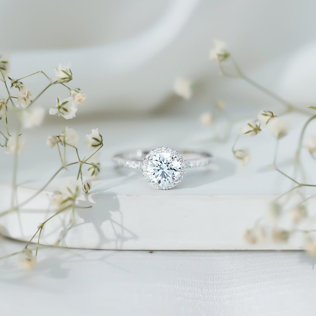 Certified Brilliant Cut Diamond Halo Engagement Ring With Side Stones