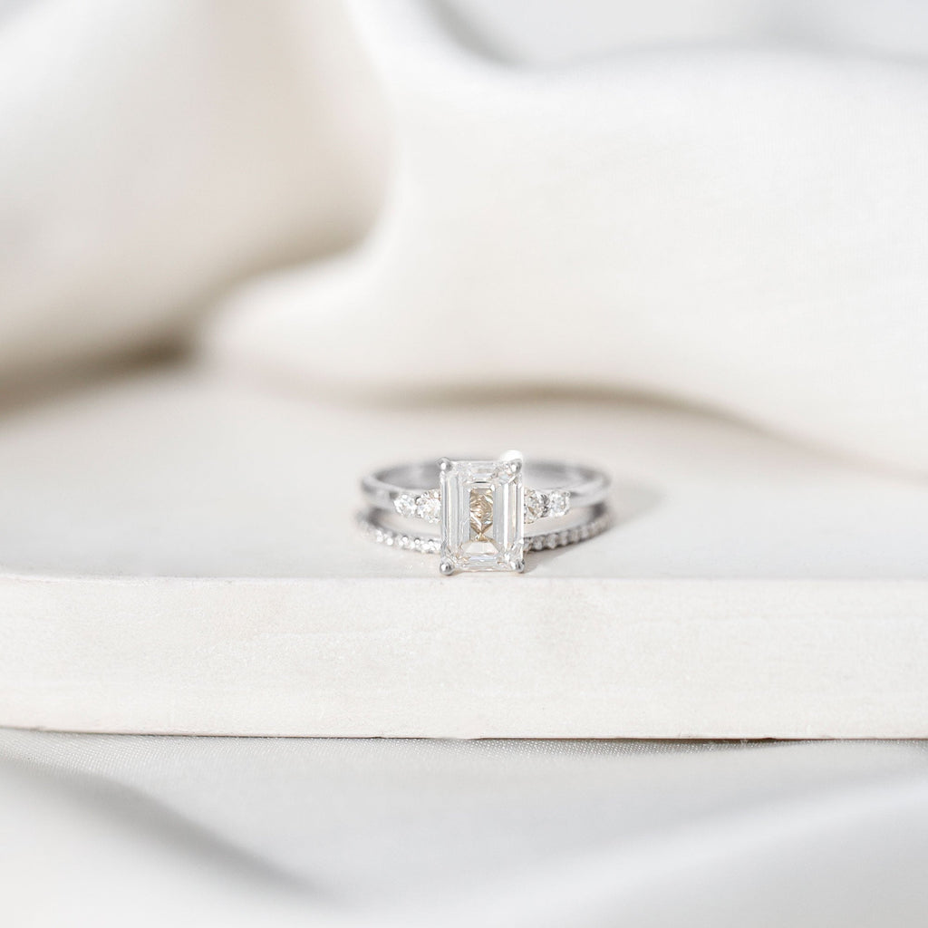 Certified Lab Grown Diamond 1.8 Carat Emerald Cut Engagement Ring with Band
