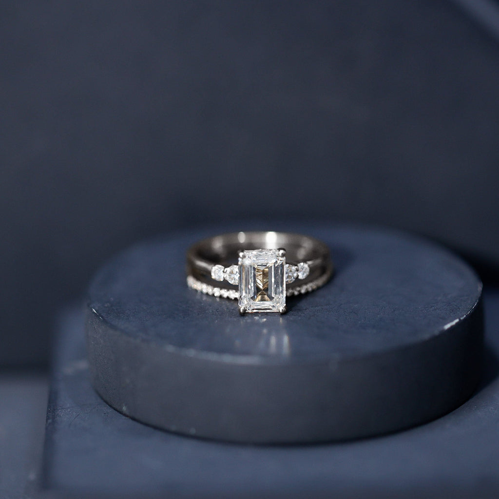 Certified Lab Grown Diamond 1.8 Carat Emerald Cut Engagement Ring with Band