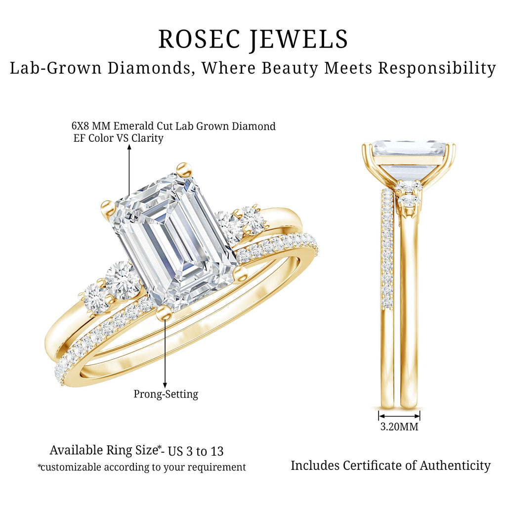 Certified Lab Grown Diamond 1.8 Carat Emerald Cut Engagement Ring with Band