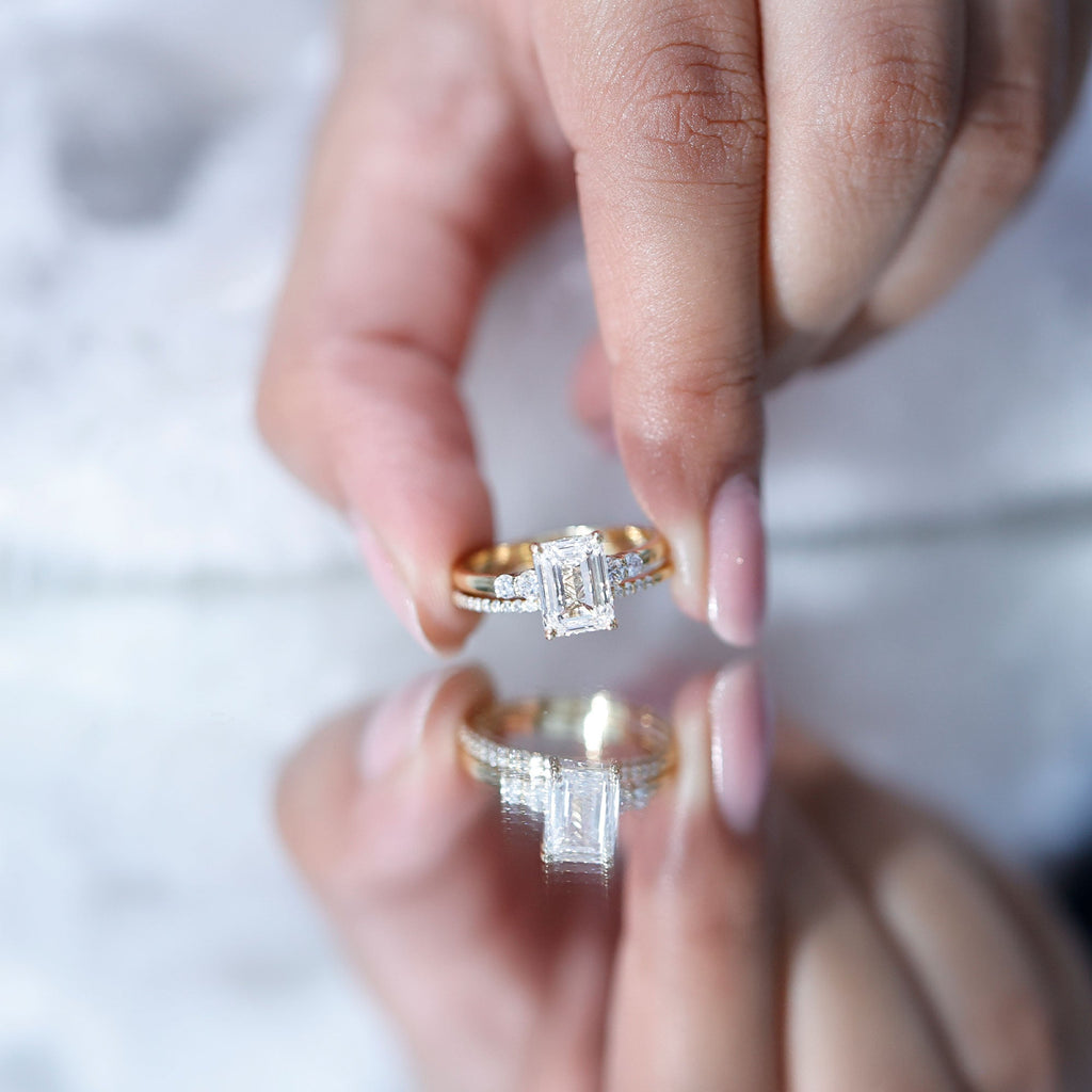 Certified Lab Grown Diamond 1.8 Carat Emerald Cut Engagement Ring with Band