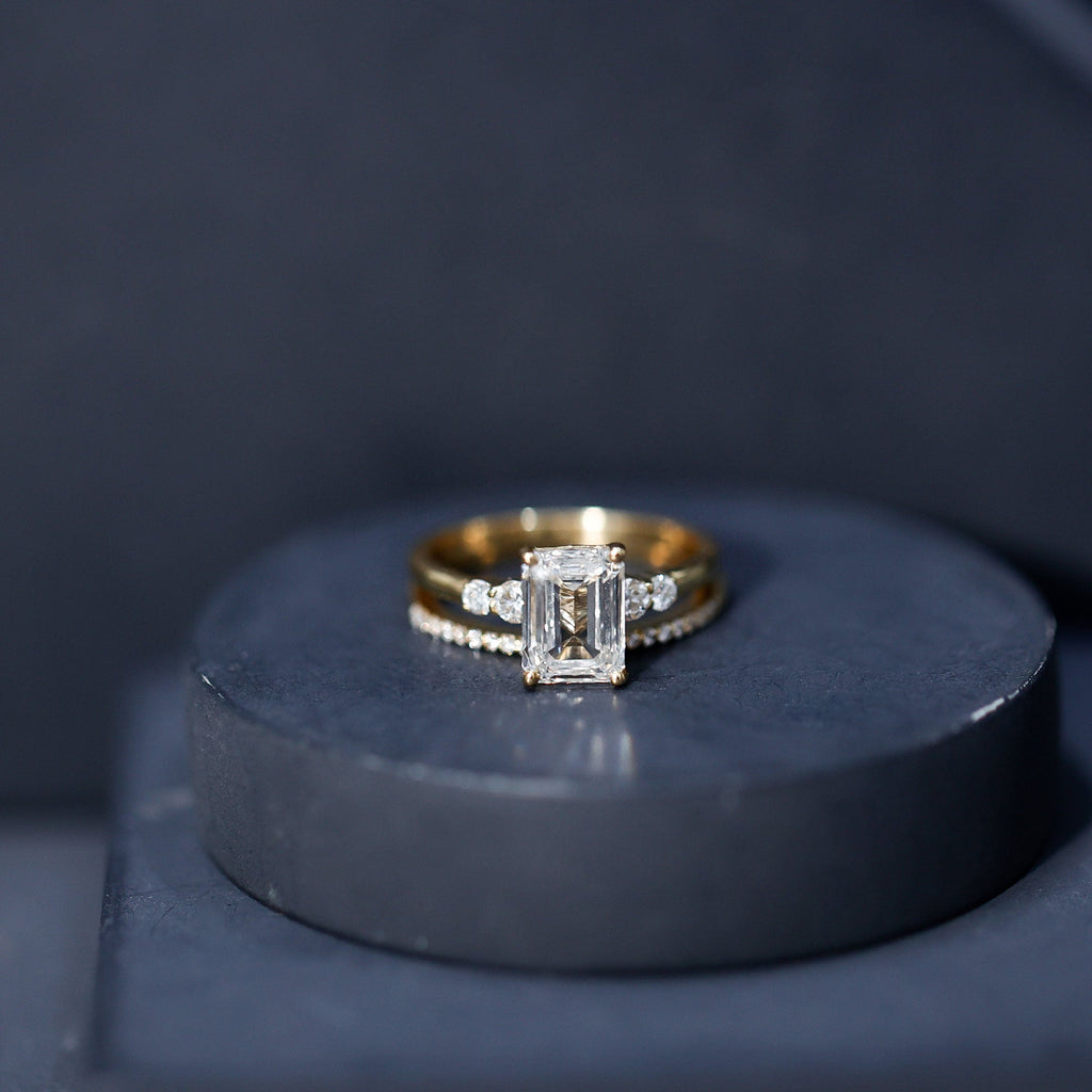 Certified Lab Grown Diamond 1.8 Carat Emerald Cut Engagement Ring with Band