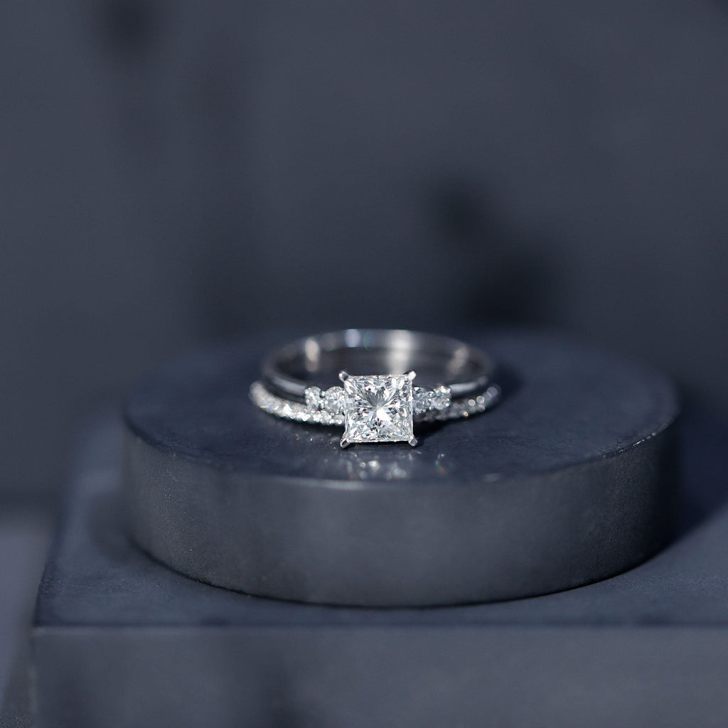 1.2 Carat Lab Grown Diamond Princess Cut Engagement Ring With Enhancer