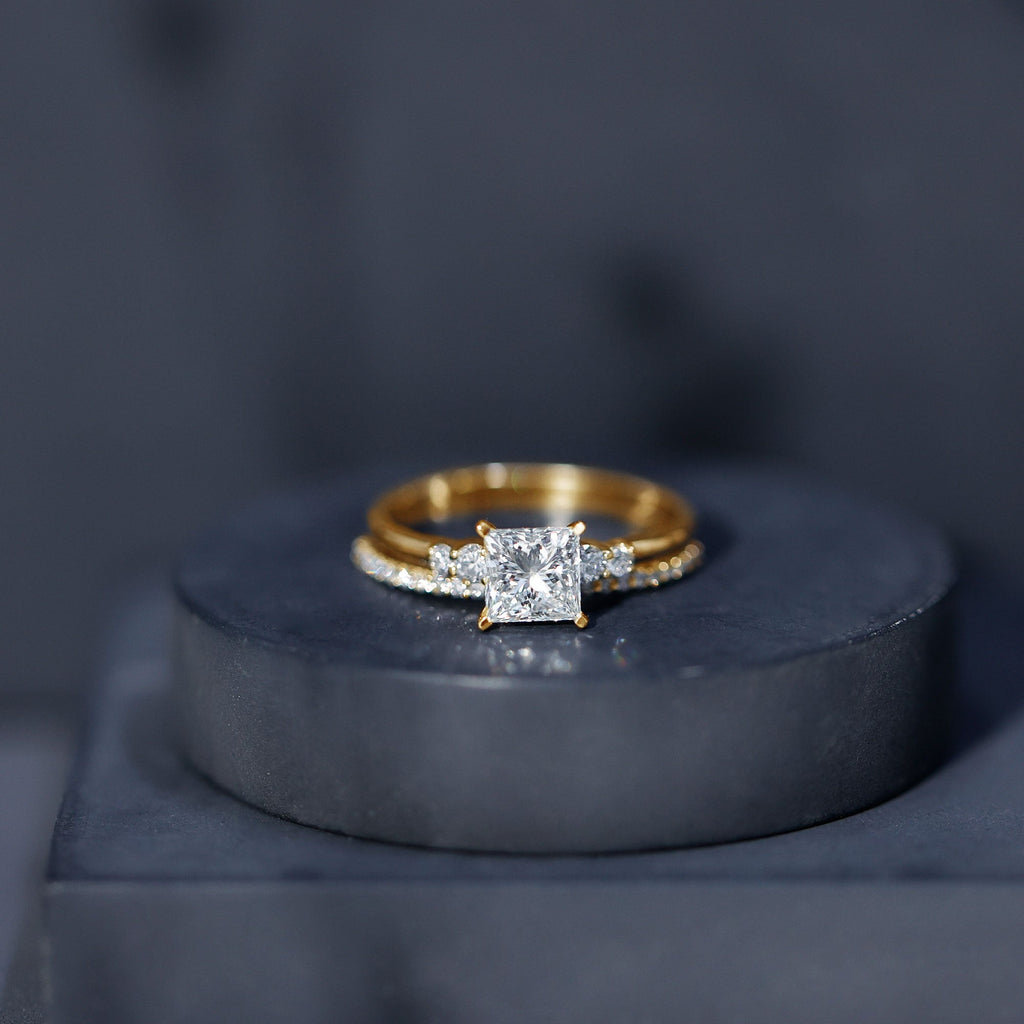 1.2 Carat Lab Grown Diamond Princess Cut Engagement Ring With Enhancer