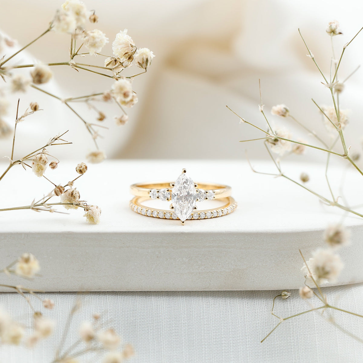 Lab Grown Diamond 1 Carat Marquise Engagement Ring with Wedding Band