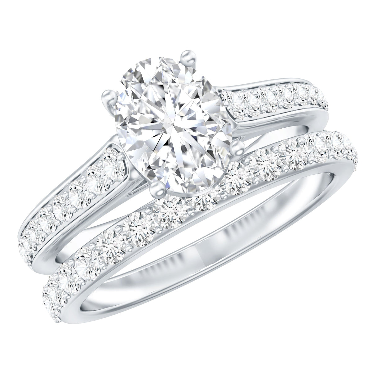 Oval Shaped 1 Carat Lab Grown Diamond Bridal Ring Set with IGI Certificate