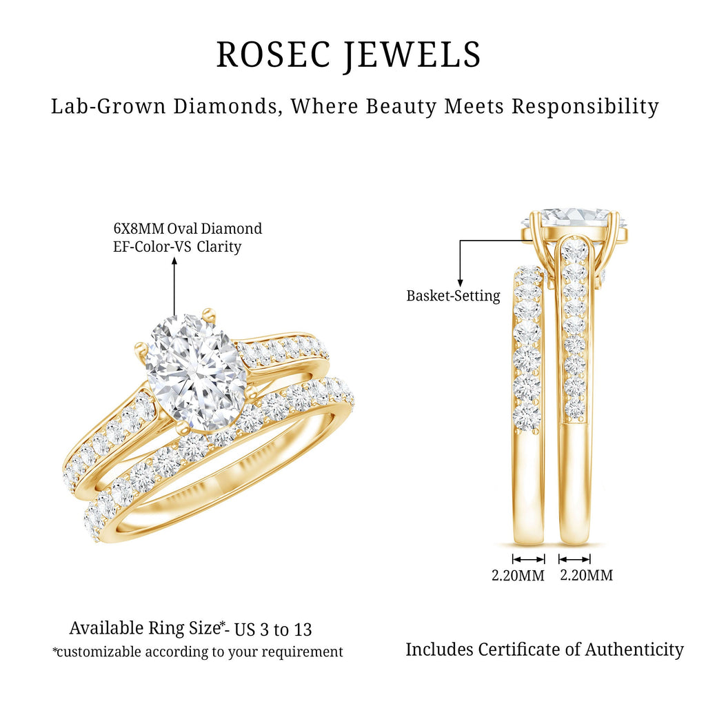 Oval Shaped 1 Carat Lab Grown Diamond Bridal Ring Set with IGI Certificate