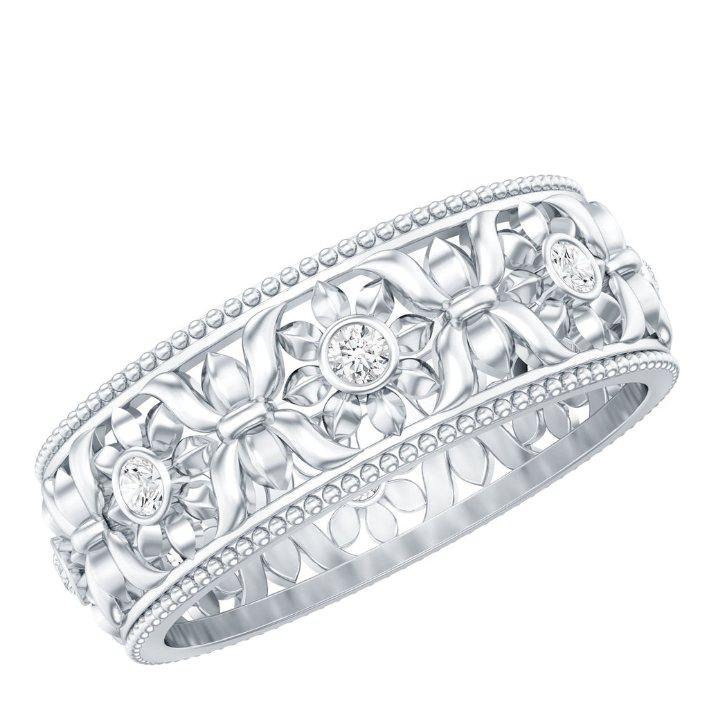 Floral Inspired Lab Grown Diamond Filigree Wedding Band