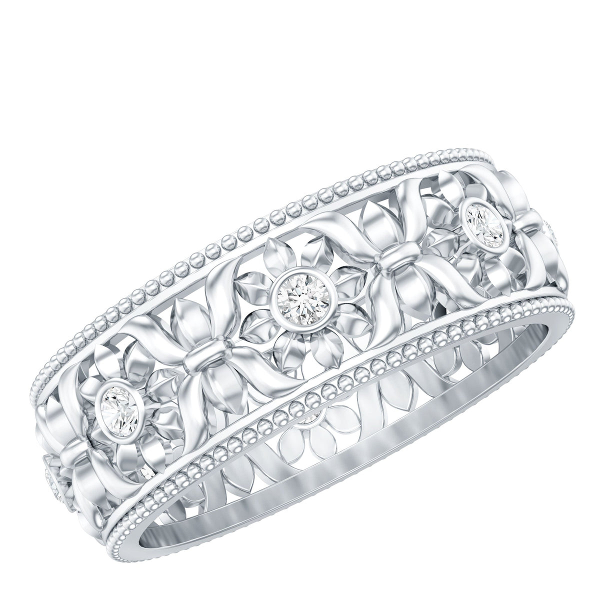Floral Inspired Lab Grown Diamond Filigree Wedding Band