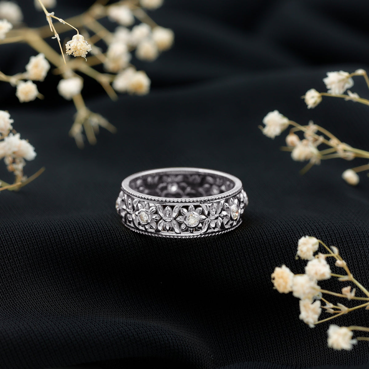 Floral Inspired Lab Grown Diamond Filigree Wedding Band