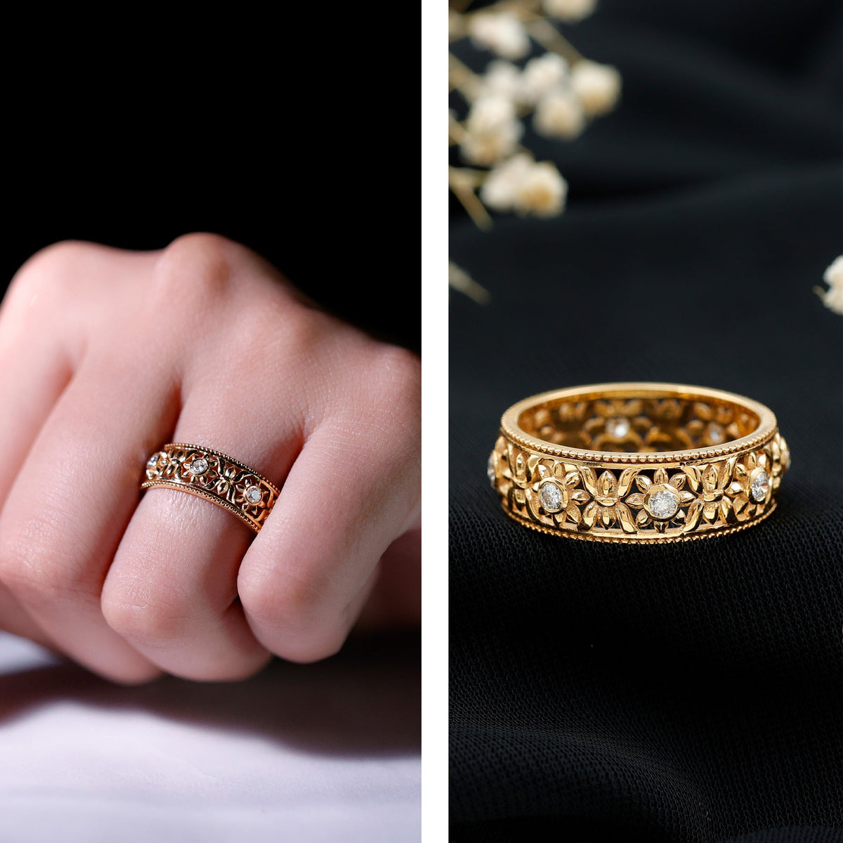 Floral Inspired Lab Grown Diamond Filigree Wedding Band