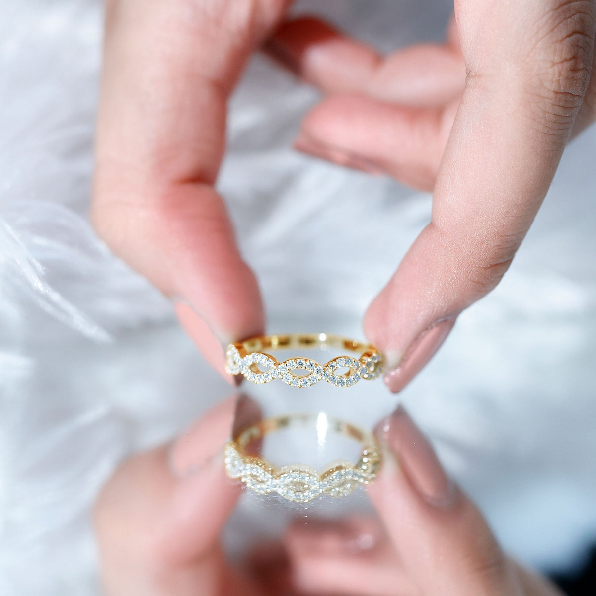 Pave Set Lab Grown Diamond Infinity Wedding Band
