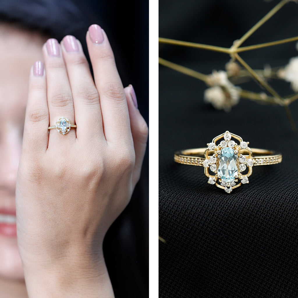 Genuine Sky Blue Topaz Vintage Engagement Ring in Gold Plated Silver