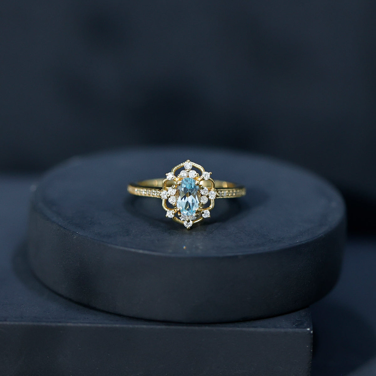 Genuine Sky Blue Topaz Vintage Engagement Ring in Gold Plated Silver