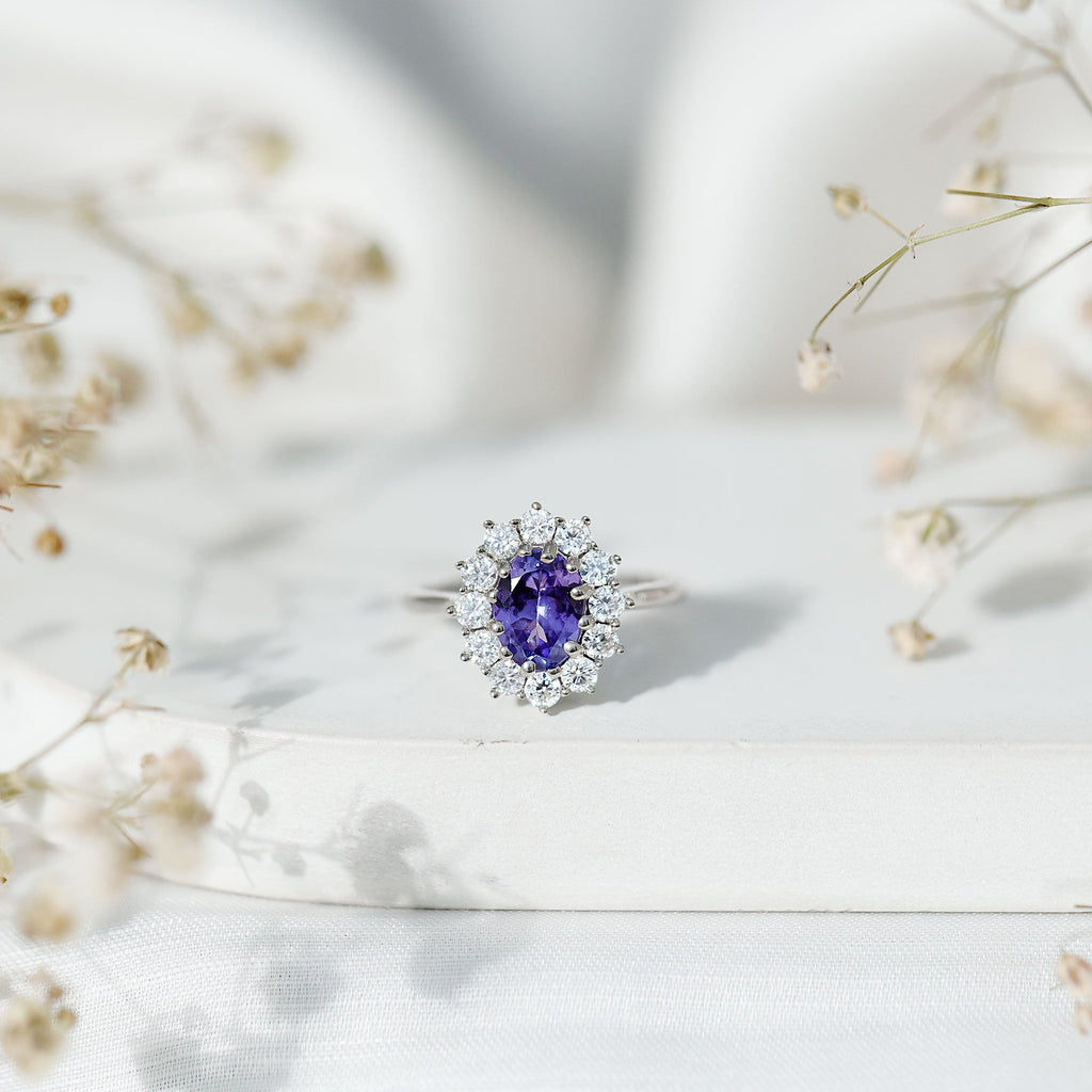 Certified Real 1.3 Carat Tanzanite Oval Engagement Ring with Halo