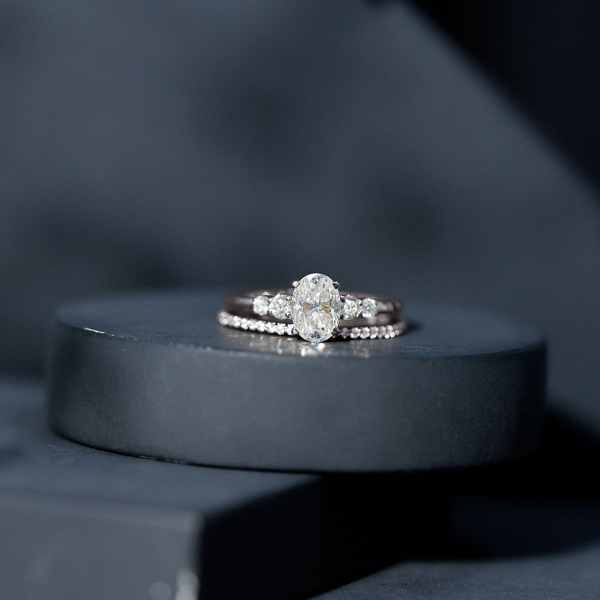 Certified Moissanite Oval Shaped Wedding Ring Set