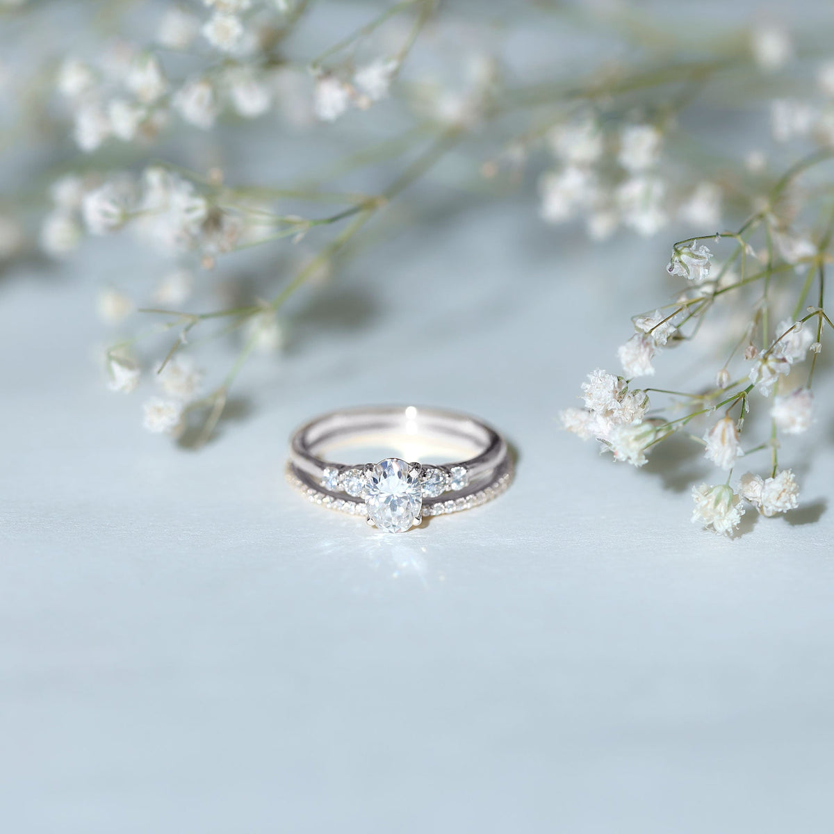 Certified Moissanite Oval Shaped Wedding Ring Set
