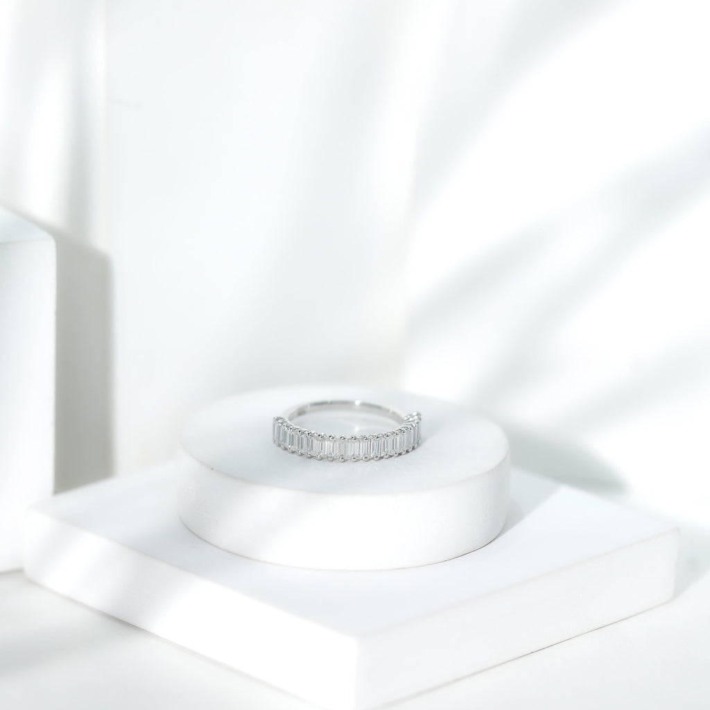 Certified Baguette Moissanite Half Eternity Band Ring