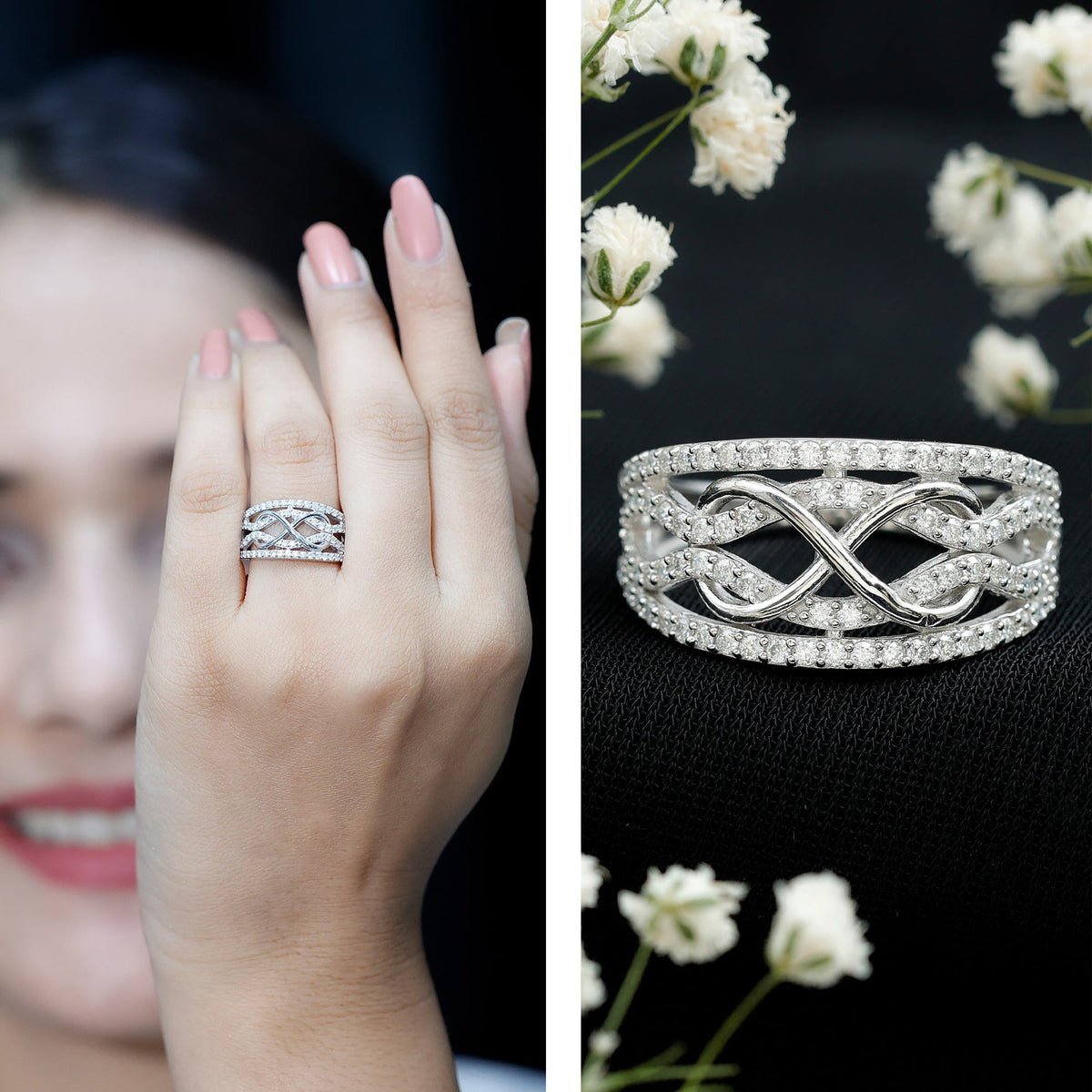 Designer Moissanite Infinity Anniversary Band in Silver