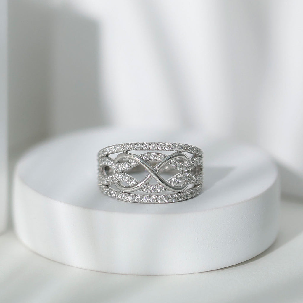 Designer Moissanite Infinity Anniversary Band in Silver