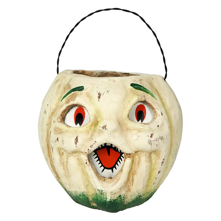 Vintage-Inspired White Resin Mache Jack-O-Lantern Choir Boy Candy Bucket