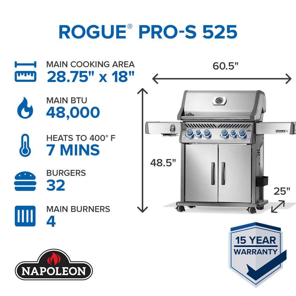 Patio Elegance Gas Grill Rogue PRO‑S 525 RSIB with Infrared Side and Rear Burners