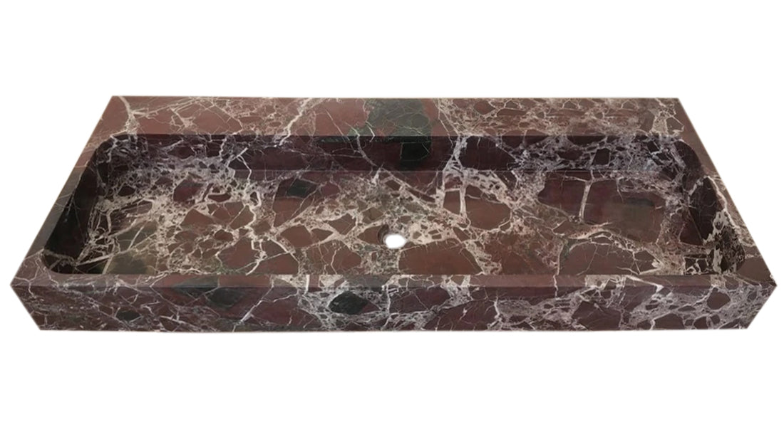Rosso Levanto Marble Rectangular Wall-mount Sink (W)20" (L)48" (H)5"
