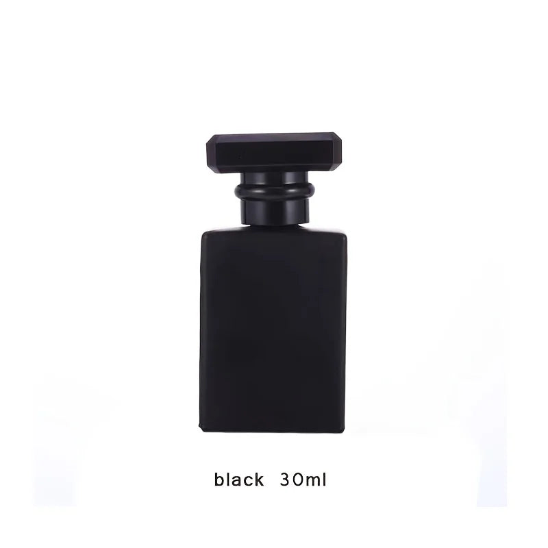1PC Elegant Portable Glass Perfume Atomizer 1.01oz Square Flat Spray Bottle with Black Cap BPA Free Travel Friendly