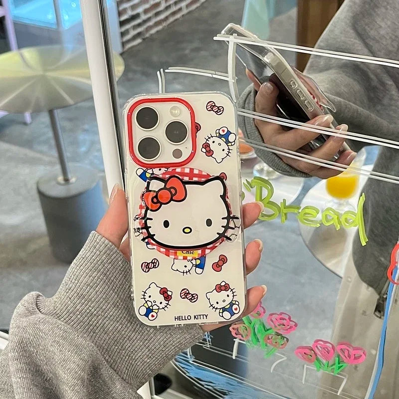 Cute Cartoon Sanrio Hello Kitty Magnetic Grip Tok Holder Magsafe Wireless Charge Phone Case