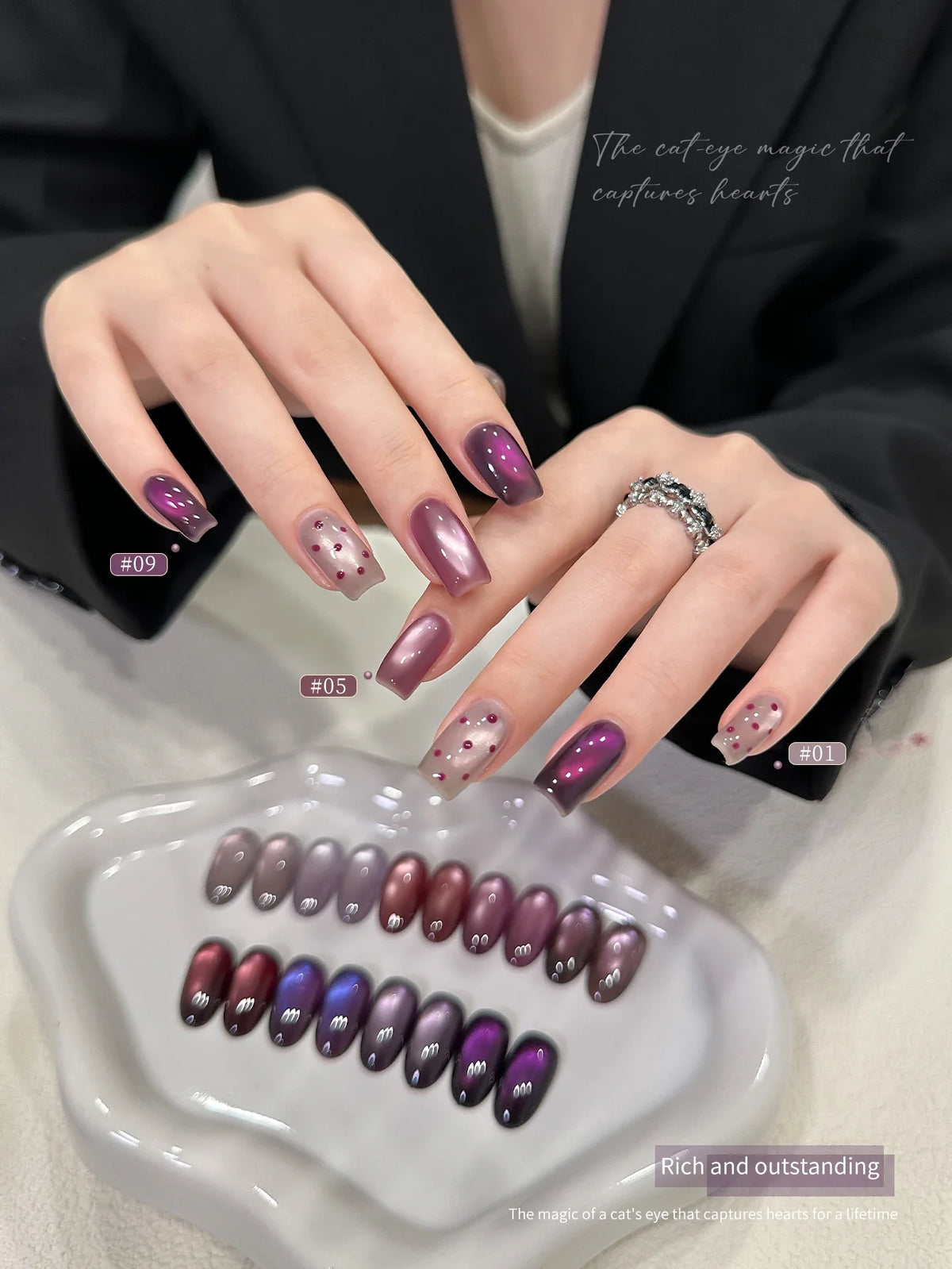 XEIJAYI 9Pcs 15ML Purple Cat Eye Nail Polish Gel Set UV Gel Soak Off Nail Magnetic Gel Polish Nail Art DlY For Salon At Home