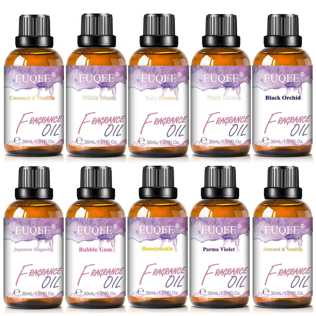 EUQEE 30ml Premium Fragrance Oil For Diffuser Aromatherapy Coconut & Vanilla White Musk Bubble Gum Lilac Aroma Fragrance Oils